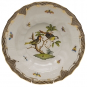 Herend Rothschild Bird Brown Border Rim Soup - Motif 11 9.5"D