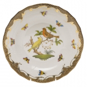 Herend Rothschild Bird Brown Border Dessert Plate - Motif 06 8.25"