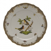 Herend Rothschild Bird Brown Border Service Plate - Motif 08 11"D