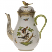 Herend Rothschild Bird Brown Border Coffee Pot W/Bird(36 Oz) 8.5