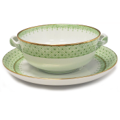 Mottahedeh Apple Green Lace Cream Soup + Saucer