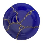 Vietri Storia Blue and Gold Round Platter - 15"