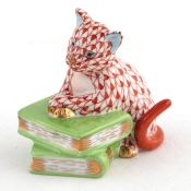 Herend Cat on Books - Rust
