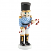 Herend Small Nutcracker W/Candy Cane Blue