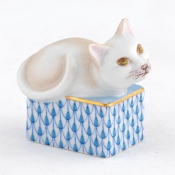 Herend Cat In Box - Blue