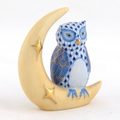 Herend Owl w/ Crescent Moon - Sapphire