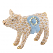 Herend Blue Ribbon Pig - Butterscotch