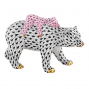 Herend Bear and Baby Black + Pink