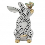 Herend Bunny w/ Butterfly Black