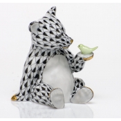Herend Bear w/ Bird Black