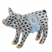 Herend Blue Ribbon Pig - Black