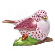 Herend Little Bird on Holly - Raspberry