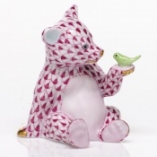 Herend Bear w/ Bird Raspberry
