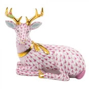 Herend Lying Christmas Deer - Raspberry