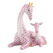 Herend Mother & Baby Giraffe - Raspberry