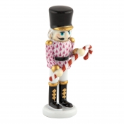 Herend Small Nutcracker W/Candy Cane Raspberry