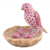 Herend Bird With Nest Raspberry