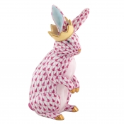 Herend Bunny With Crown Raspberry