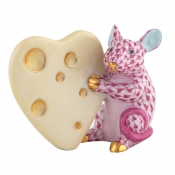 Herend Mouse with Heart Cheese - Raspberry