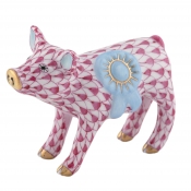 Herend Blue Ribbon Pig - Raspberry