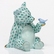 Herend Bear w/ Bird Green