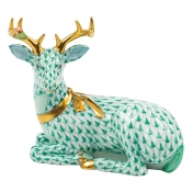 Herend Lying Christmas Deer - Green