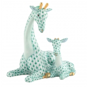 Herend Mother & Baby Giraffe - Green