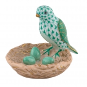 Herend Bird with Nest Green
