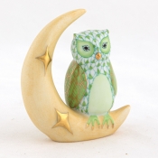 Herend Owl w/ Crescent Moon - Key Lime