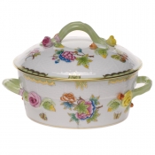 Herend Queen Victoria Small Covered Vegetable Dish w/ Branch Handle