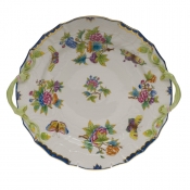 Herend Queen Victoria Blue Border Chop Plate W/Handles - Blue 12