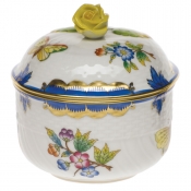 Herend Queen Victoria Blue Border Cov Sugar W/Rose - Blue (6 Oz)