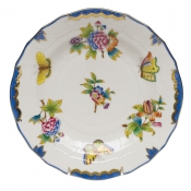 Herend Queen Victoria Blue Border Dessert Plate - Blue 8.25"D