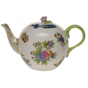 Herend Queen Victoria Blue Border Tea Pot W/Rose - Blue (36 Oz)
