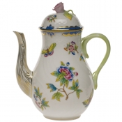 Herend Queen Victoria Blue Border Coffee Pot W/Rose - Blue (36 O