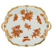 Herend Fortuna Rust Square Cake Plate w/ Handles - 9.5"