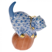 Herend Mischievous Cat Blue