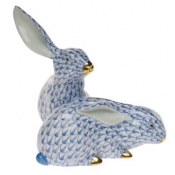 Herend Large Pair Of Rabbits Blue