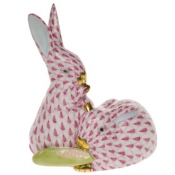 Herend Pair Of Rabbits w/Corn Raspberry