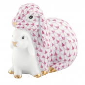 Herend Cuddling Bunnies - Raspberry