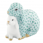 Herend Cuddling Bunnies - Green