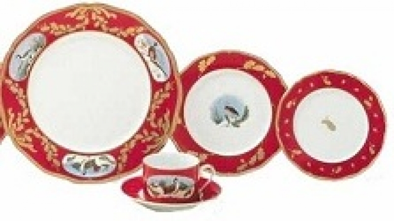 Lynn Chase Winter Game Birds Red 5 Piece Setting